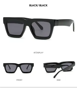 Vues multiples de lunettes de soleil carrées noires classiques avec des branches larges