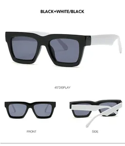 Lunettes de soleil carrées classiques avec monture noire et branches blanches