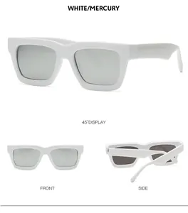 Lunettes de soleil carrées blanches avec verres argentés sous plusieurs angles