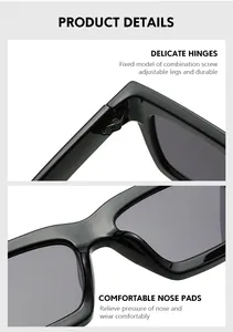 Détails des charnières métalliques et des plaquettes de nez pour lunettes de soleil carrées