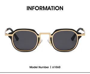 Vue détaillée des lunettes de soleil 61060 avec monture noire et bords en métal doré