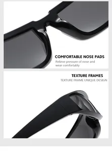 Detail showing comfortable nose pads and high-gloss texture frames of rectangular sunglasses