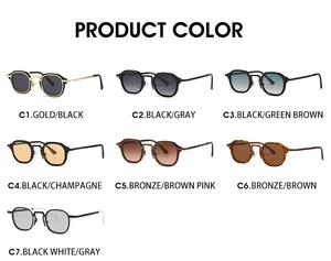 Tableau des couleurs de lunettes de soleil carrées en métal, finitions or, noir et écaille