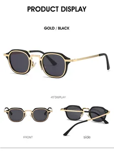Vues détaillées de lunettes de soleil rectangulaires en métal doré et noir sous tous angles