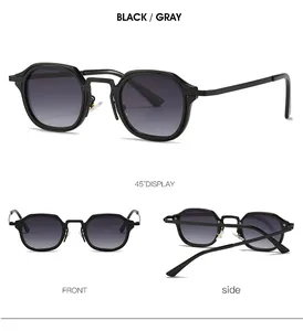 Vues détaillées des lunettes de soleil rectangulaires noires avec verres dégradés gris sous plusieurs angles