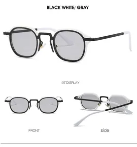 Vues de face, de côté et à 45 degrés de lunettes de soleil carrées noires et blanches