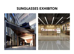 Exhibition of oval frame sunglasses in a luxury high-end fashion retail store
