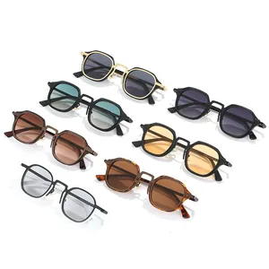 Collection de lunettes de soleil hexagonales avec montures en métal et verres colorés