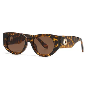 Retro tortoiseshell oval sunglasses with thick frames and golden metal temple details