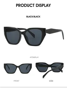 Vue multi-angle détaillée des lunettes de soleil œil-de-chat noires à monture géométrique