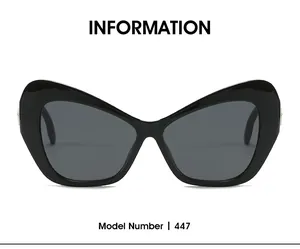 Detalle de las gafas de sol de mariposa ojo de gato modelo 447 con montura negra gruesa