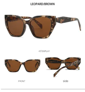 Détails de lunettes de soleil œil de chat léopard avec verres bruns sous trois angles