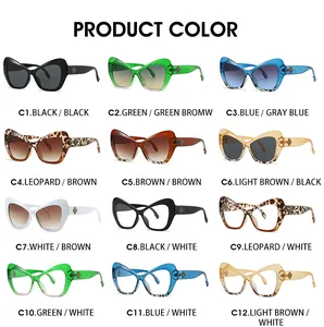 Catálogo detallado de gafas mariposa mostrando 12 variantes y logos florales dorados