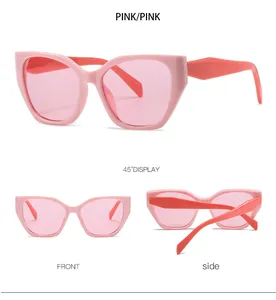 Vue multi-angles de lunettes de soleil œil de chat roses avec verres transparents