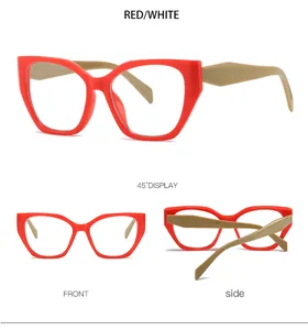 Vues détaillées de lunettes de soleil œil de chat rouges avec branches kaki sous divers angles
