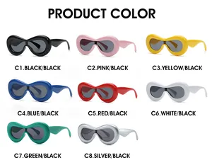 Detailed grid showing wave-frame sunglasses in eight vibrant colors with glossy finish