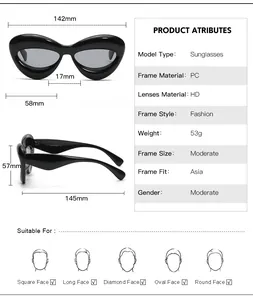 Specifiche dettagliate delle dimensioni degli occhiali da sole cat-eye oversize 142mm