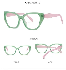 Vue détaillée multi-angles de lunettes de soleil œil de chat vertes à branches blanches