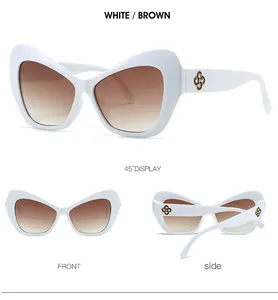 Vistas detalladas de gafas de sol mariposa blancas con lentes de color marrón degradado