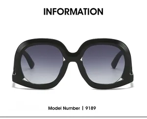 Detail view of model 9189 oversized sunglasses with gradient lenses and black frames