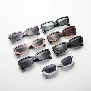 Multiple colors of polygon sunglasses with thick frames and golden arrow metal accents