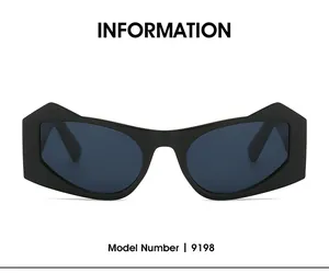 Close-up of model 9198 futuristic black cat-eye sunglasses with sharp geometric frames