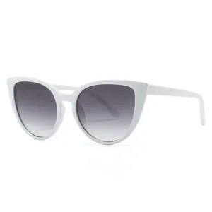 White cat eye sunglasses with gray gradient lenses for women, stylish vintage fashion eyewear
