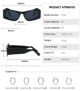 Detailed size specifications for cat eye sunglasses with frame and lens measurements
