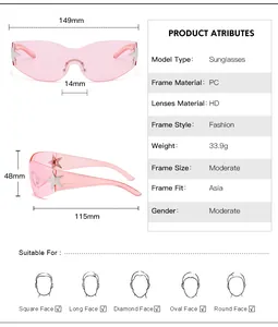 Guide des dimensions et spécifications des lunettes de soleil roses sans monture