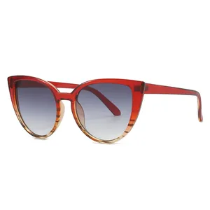 Retro cat-eye sunglasses for women with brown gradient frame and gradient grey lenses