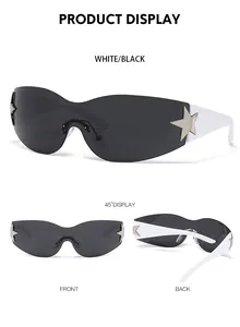 Trois vues de lunettes Y2K blanches avec étoiles argentées et verres foncés