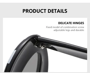 Detailed close-up of durable metal hinge and screw assembly on black cat eye sunglasses
