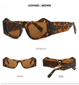 Detailed multi-angle views of leopard print cat-eye sunglasses with brown lenses