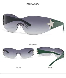 Vues détaillées de lunettes de soleil monobloc avec verres dégradés et étoiles argent