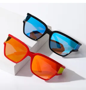 Set of two wraparound sports sunglasses in blue and orange reflective mirrored lenses