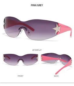 Trois vues de lunettes de soleil Y2K sans monture avec verres dégradés et décor étoile
