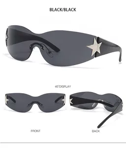 Lunettes de soleil enveloppantes Y2K noires avec étoile argentée et vues multi-angles