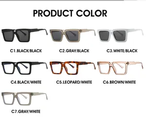 Multi-color grid view showing square frame sunglasses in black, white and leopard patterns