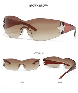 Vues détaillées des lunettes de soleil masque à dégradé marron avec ornements d'étoiles