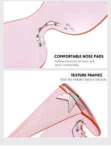 Détail des plaquettes de nez et du décor d'étoile sur les lunettes roses sans monture