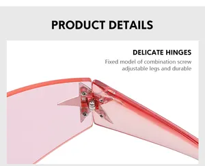 Détail des lunettes de soleil roses sans monture avec charnière étoile en argent