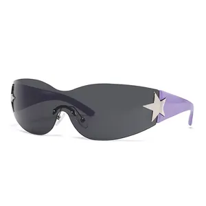 Lunettes de soleil bouclier futuristes avec verres gris et étoiles argentées sur branches