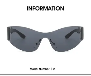 Vue de face de lunettes de soleil oversize sans monture avec verre gris fumé