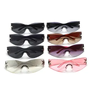 Lunettes de soleil shield sans monture Y2K en 8 couleurs avec accents d'étoiles