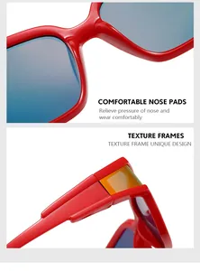 Detailed close-up of comfortable nose pads and red frame texture on these fashion sunglasses