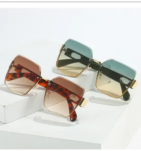 Detailansicht der quadratischen randlosen Sonnenbrille mit Verlaufsgläsern