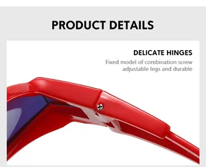 Detail of durable metal hinges with fixed screws on colorful sport sunglasses