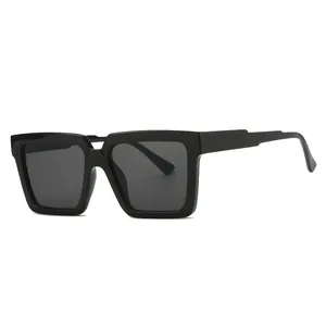 Vintage retro square frame sunglasses with thick black frames and dark grey lenses for unisex
