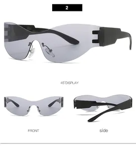 Vue triple de lunettes de soleil grises surdimensionnées sans monture avec verre intégré