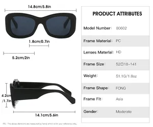 Größentabelle und technische Daten für übergroße Mode-Sonnenbrillen Modell 80602